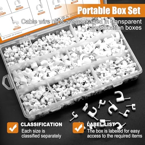 Mankk multi pack cable wall clips displaying the seven different assortment sizes ranging from four millimeter to ten millimeter.