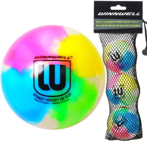 Winnwell street hockey balls multi-pack front view in mesh bag