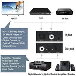 Tobo 192 khz digital audio converter adapter packaging contents including fiber optic and coaxial cables.