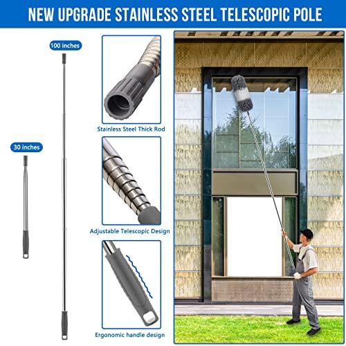 Microfiber Feather Duster Kit with Extension Pole (30–100") – Bendable Washable Heads, Extendable Dusters for Cleaning Ceiling Fan, High Ceiling, Blinds, Furniture & Cars (5 Pcs) - Image 4