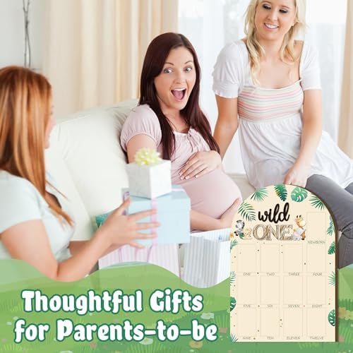 R HORSE jungle safari themed baby growth tracker board placed on a living room desk