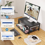 OPNICE black metal monitor stand side profile emphasizing the non slip adjustable padding on the feet
