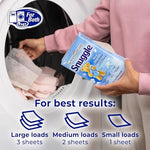Authentic Snuggle Cuddle Up Fresh fabric conditioning sheets side view with warnings