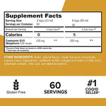 Close up of superior absorption CoQ10 supplement facts on bottle label