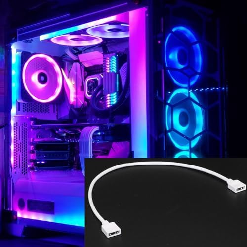 White 5V 3-pin addressable computer chassis light strip connector cable kit highlighting plug and play toolless design.
