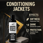 Eagle leather lotion being applied to a black vintage motorcycle jacket