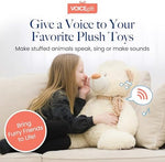 VoiceGift mini sixty second sound module being inserted into a handmade teddy bear craft project