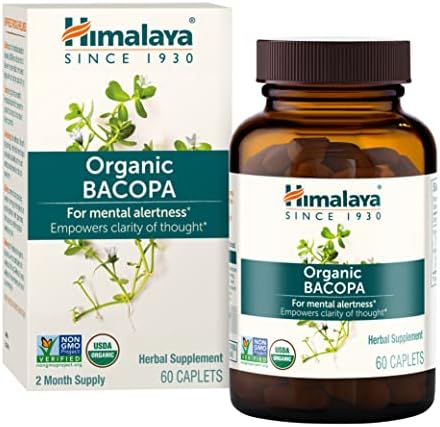 Himalaya Brahmi Nootropic Supplement side label showing USDA Organic and Non-GMO certifications.