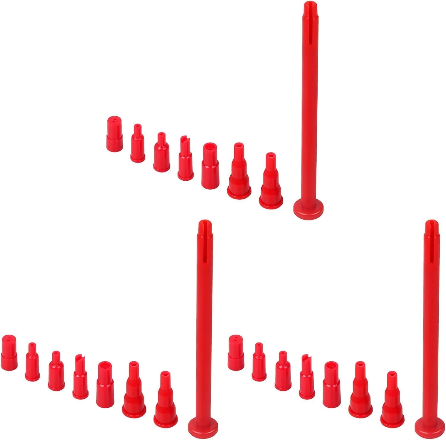 Semlos Butane Tank Adapter front view of eight piece red refill kit.