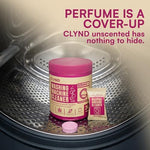 Unscented effervescent laundry washer cleaning tablets dissolving in water for deep drum maintenance