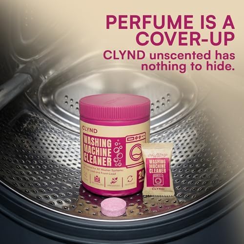 Unscented effervescent laundry washer cleaning tablets dissolving in water for deep drum maintenance