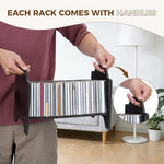 Arkiya media shelf holding twenty eight jewel cases per rack unit in a clean home office