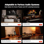 Fosi Audio MC331 integrated amplifier with dedicated remote control used for convenient distance bass and treble tuning.
