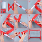 Leyndo mini hockey goal assembly with four colorful plastic sticks.