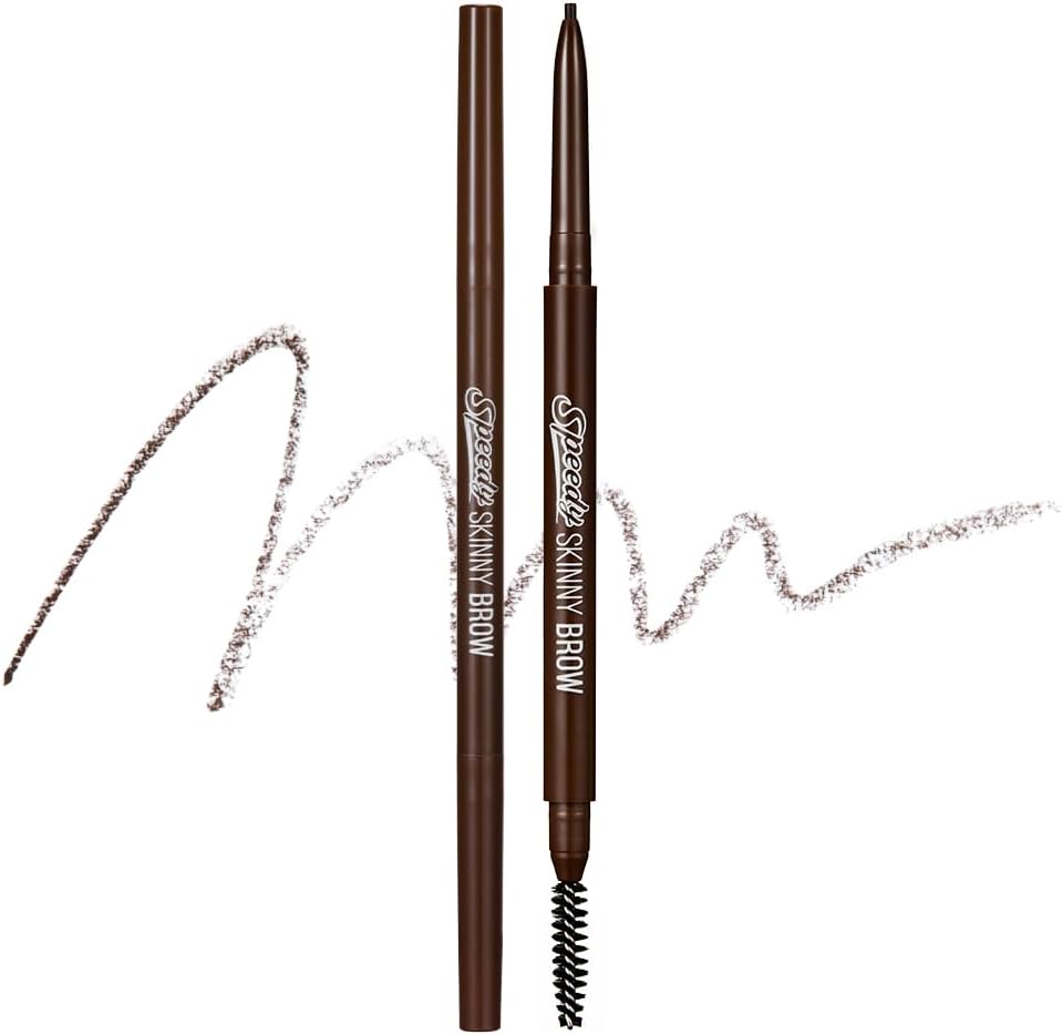 Peripera Speedy Skinny Brow 02 Dark Brown pencil front view showcasing the micro tip