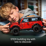 Close up of LEGO Technic Ford Bronco engine bay with hood open