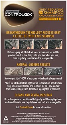 Just for Men Control GX grey reducing shampoo bottle packaging detailing usage instructions