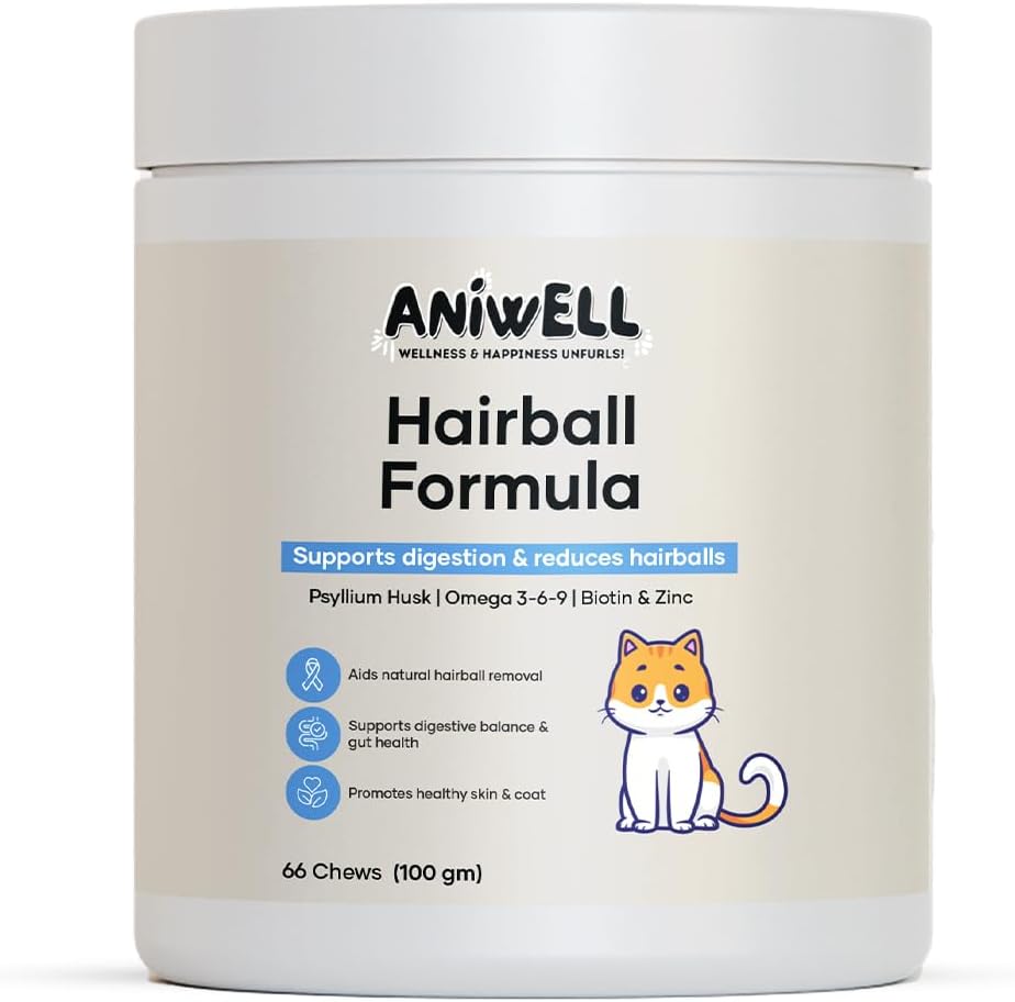 Aniwell Hairball Formula for cats front view authentic USA imported supplement container.