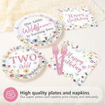 Wildflower themed disposable paper plates and napkins for birthday party