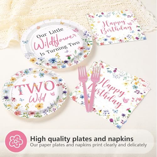 Wildflower themed disposable paper plates and napkins for birthday party