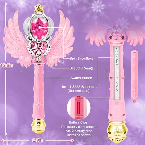 Pink princess snowflake wand with spinning LED lights