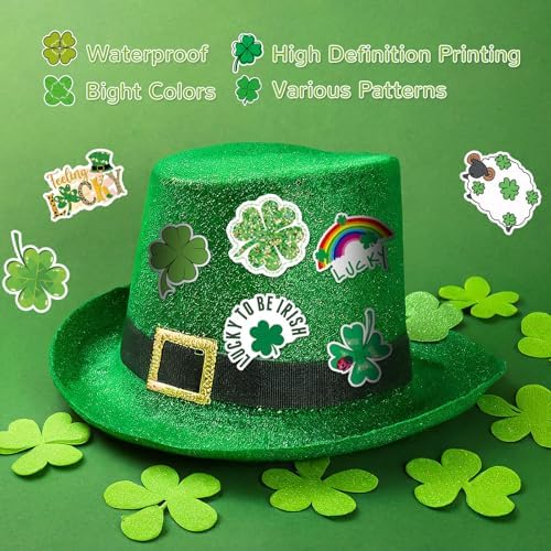 Close up view of Irish themed lucky clover stickers