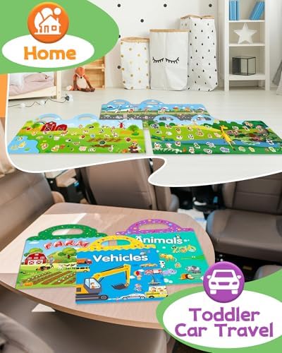 Toddler travel toys activity book being held by its built-in portable handle
