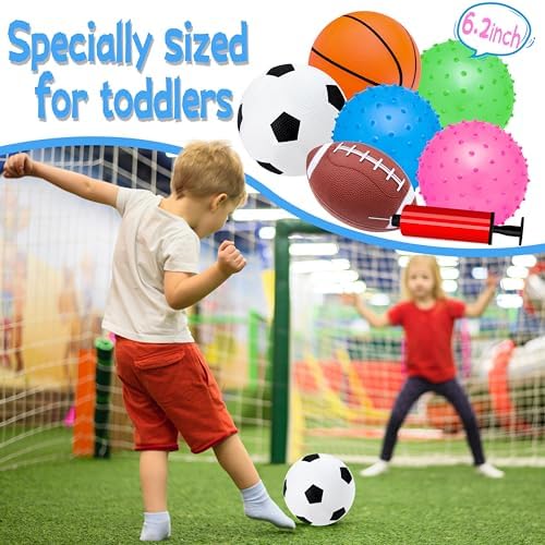Miniature basketball and volleyball toys designed for children aged one to three.