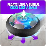 Close up of the protective thick black foam bumper surrounding the air-powered indoor soccer toy