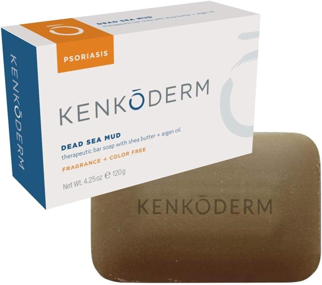 Kenkoderm Psoriasis Dead Sea Mud Soap with Argan Oil & Shea Butter, Natural Exfoliating Body & Face Cleanser for Sensitive Skin, Fragrance & Color-Free, 4.25 Ounce, 1 Bar - Image 1