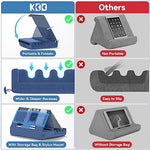 KDD tablet cushion holder folded flat for travel portability alongside a backpack