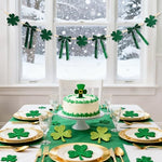 Premium CRAFLOX Irish theme party supplies hanging backdrop featuring green clover elements