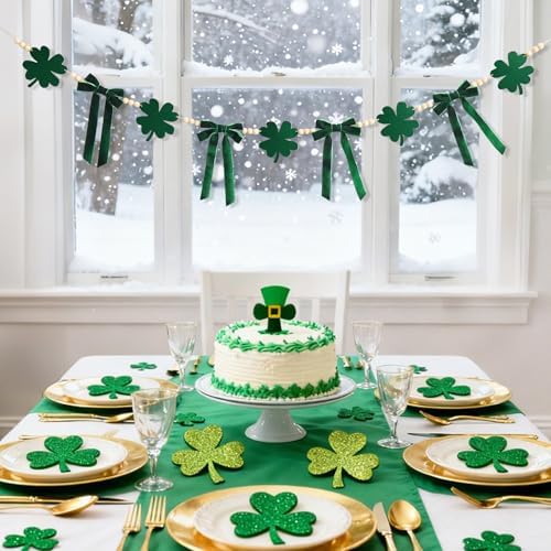 Premium CRAFLOX Irish theme party supplies hanging backdrop featuring green clover elements