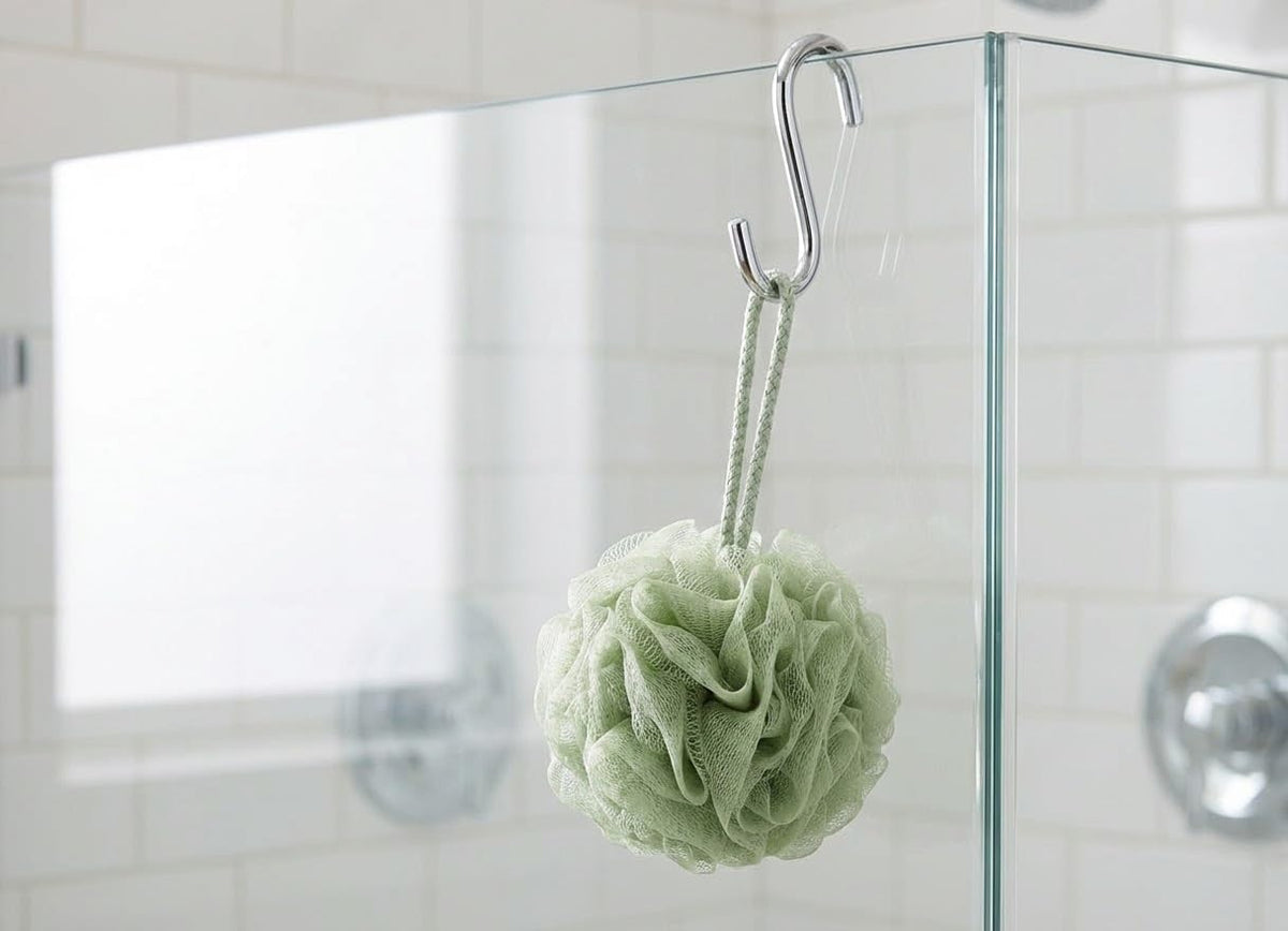 SPHTOEO synthetic nylon mesh bath sponge drying setup
