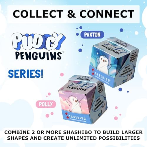 Shashibo Paxton packaging layout highlighting the STEM certification and Pudgy Penguins official collaboration logo