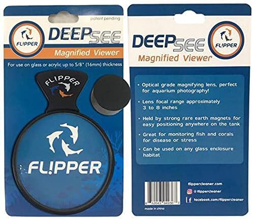 FL!PPER magnetic magnifying lens floating safely at the top of an aquarium water surface.