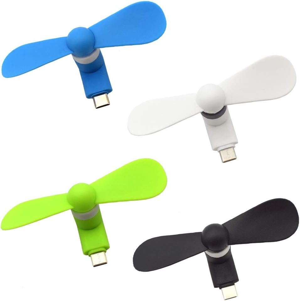 ULBTER Type C mini phone fan four piece multi pack front view showing white green blue and black variants