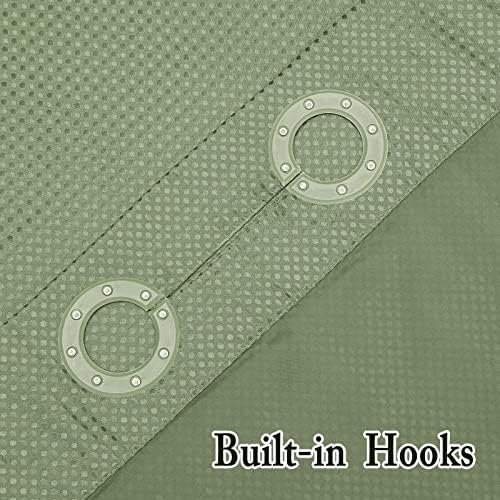 Gibelle waffle weave bathroom curtain showing lower corner weighted magnets.