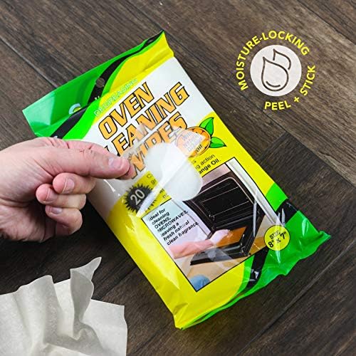 Heavy duty oven grease cleaner wipes packaging details showing twenty sheets count