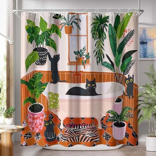 Fowocu fun tropical plant leaves print fabric curtain highlighting vibrant beige brown and red colors