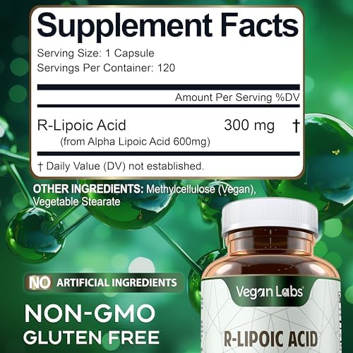 Authentic Vegan Labs R-Lipoic Acid packaging showing cGMP certification details