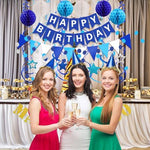 Elegant backdrop decoration featuring the complete blue theme party bunting set
