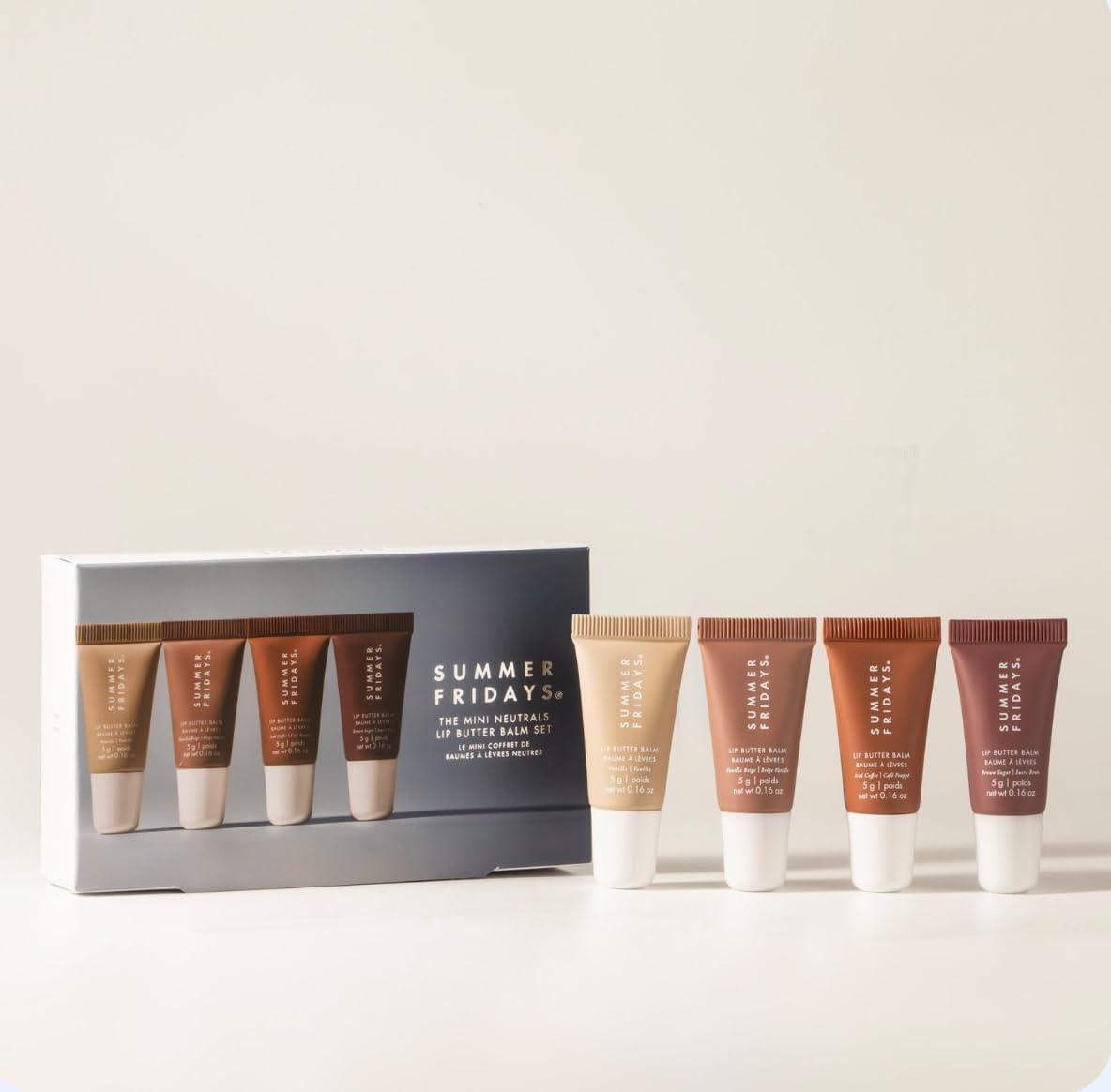 Summer Fridays Mini Neutrals Lip Butter Balm Set front view packaging