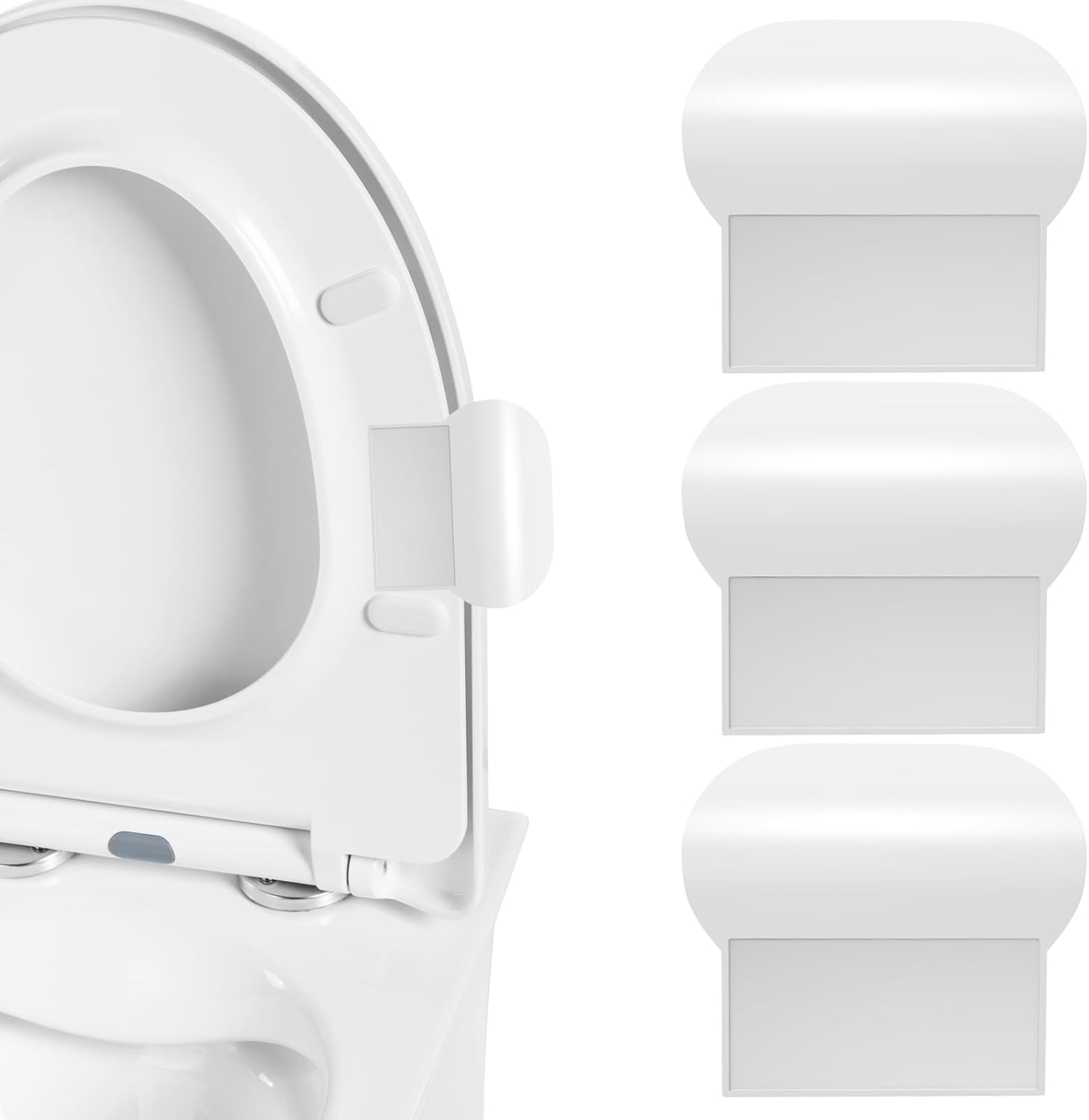 Ubanu self adhesive toilet lid cover lifter white front view attached to clean white bathroom commode seat