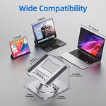 MCHOSE silver ergonomic stand supporting a premium thirteen inch notebook on a clean corporate desk setup.