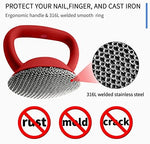 Heavy duty chainmail grill scrubber with hangable silicone grip.