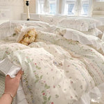 AMZTOP cotton garden girls bedding set showing detailed white ruffle edges