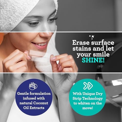 GuruNanda teeth whitening strips seven day treatment package showing dry strip technology features