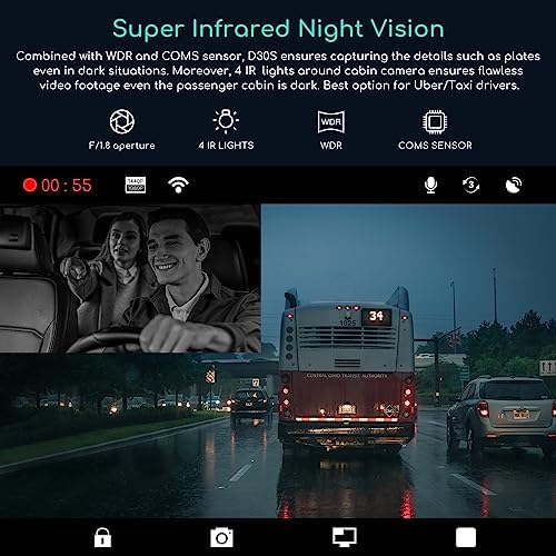 Wireless dash cam displaying the application interface on a smartphone screen