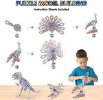 Unassembled flat cardboard puzzle sheets showcasing unique intricate patterns before coloring and construction